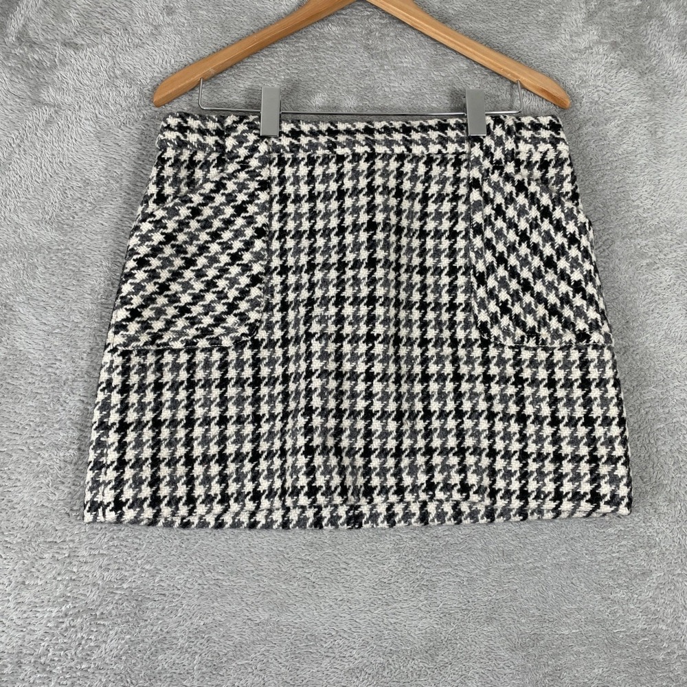 J Crew Skirt Womens 10 Black Houndstooth Wool Mini ALine Preppy Academia Classic